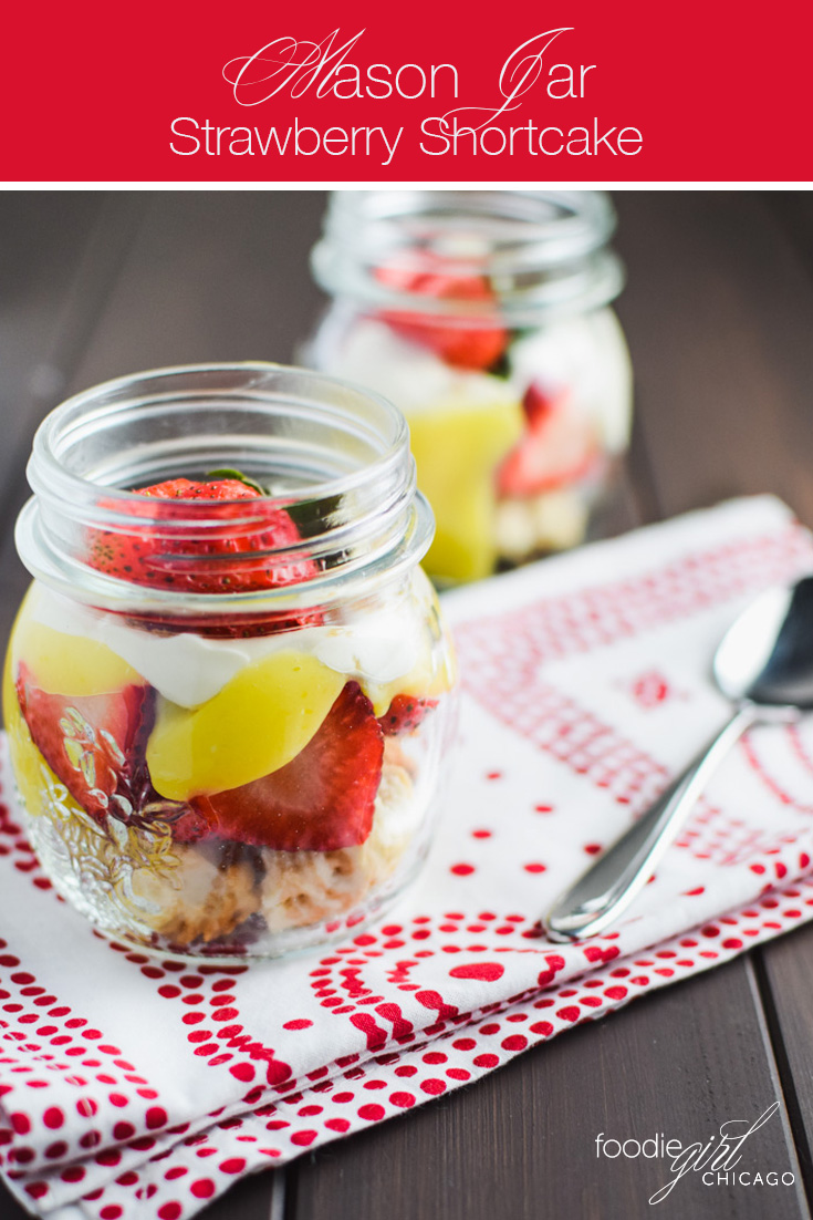 This strawberry shortcake in a mason jar is topped with lemon curd making it the perfect dessert for a summer picnic! 