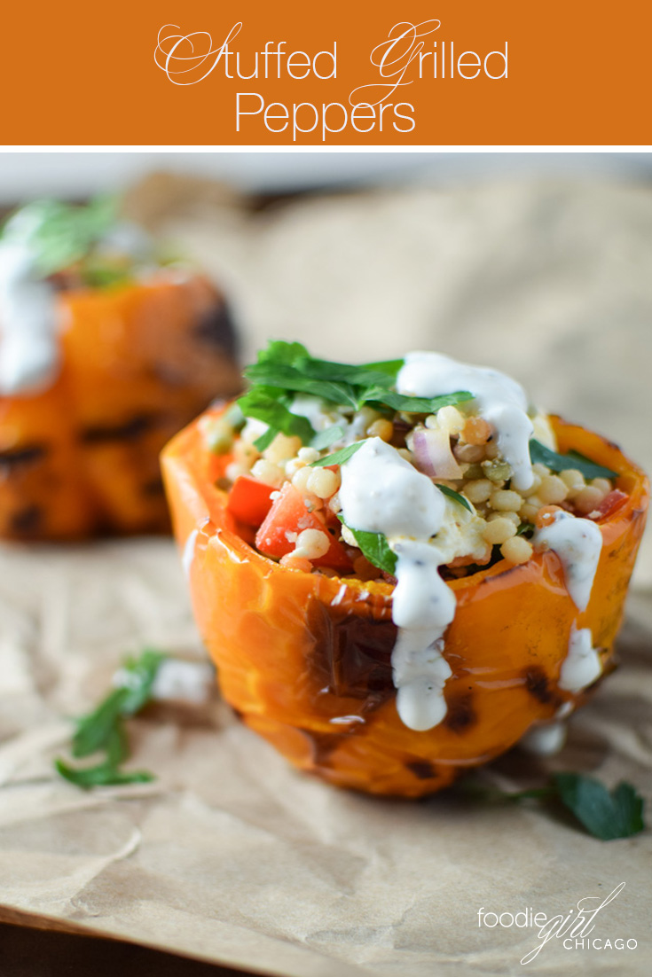 Stuffed Grilled Peppers Drizzled with Yogurt Sauce
