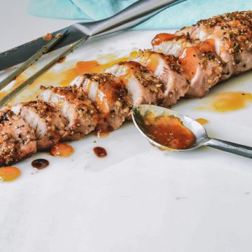 Grilled pork tenderloin glazed with an apricot sauce