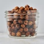 Herbed air fried chickpeas in a small glass jar