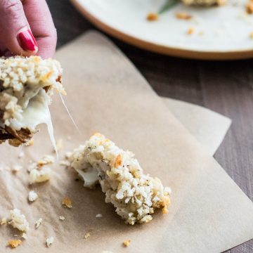 Baked Mushroom Arancini being pulled apart