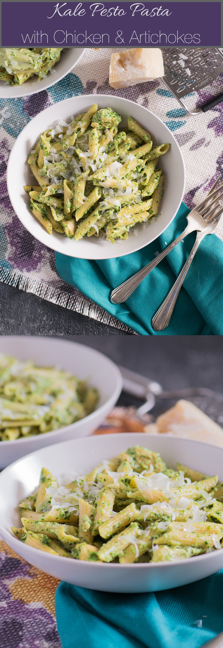 Kale Pesto Pasta with Chicken & Artichokes