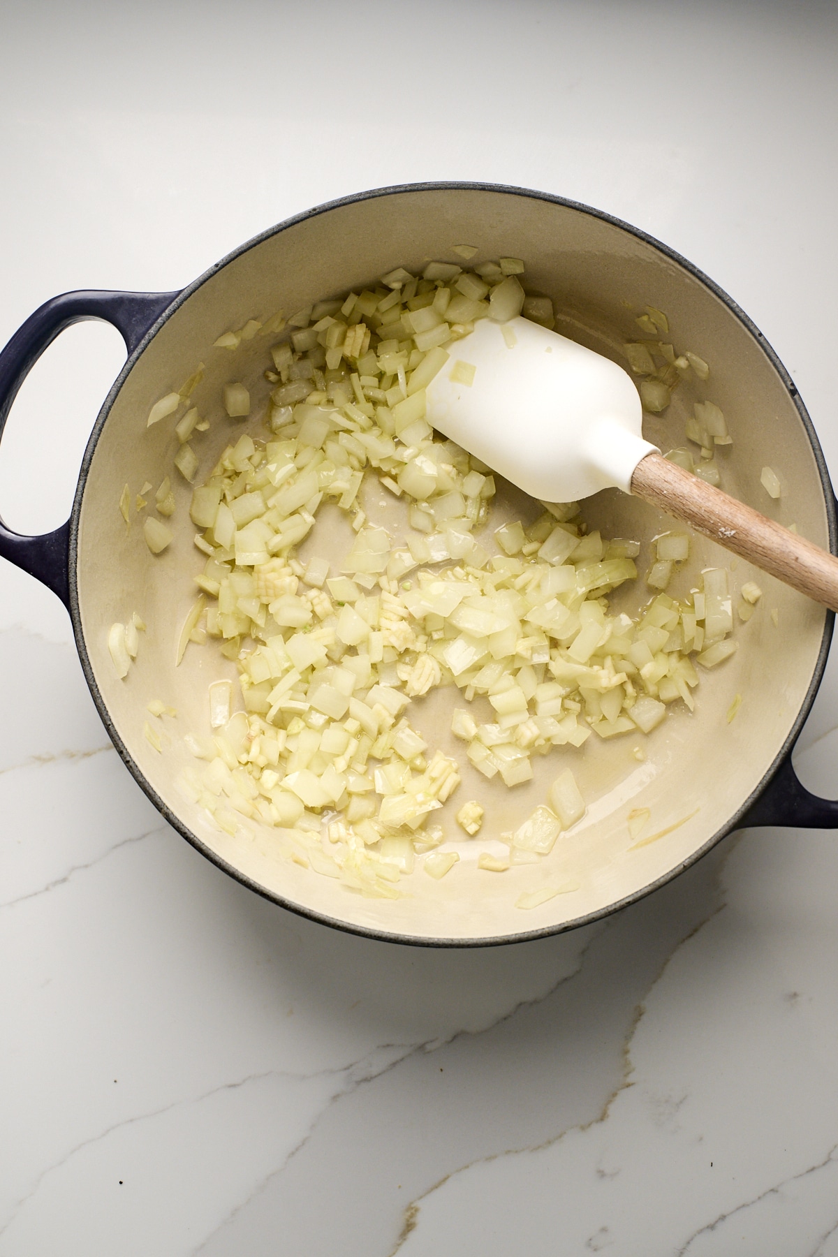 Chopped onions cooking in a pan