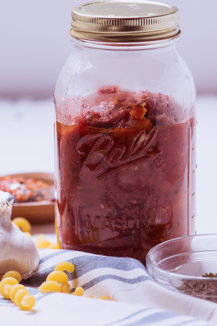 Tomato sauce in a mason jar
