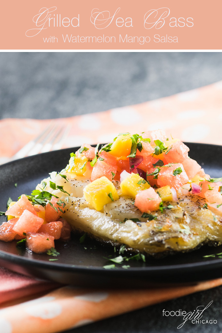 this grilled sea bass is topped with a light and refreshing watermelon and mango salsa, making it the perfect light summertime dinner! 