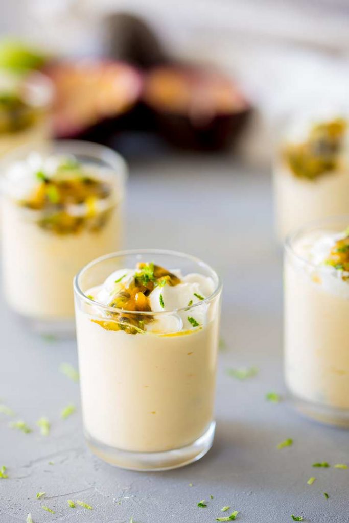 Passion Fruit cream dessert in mini glasses