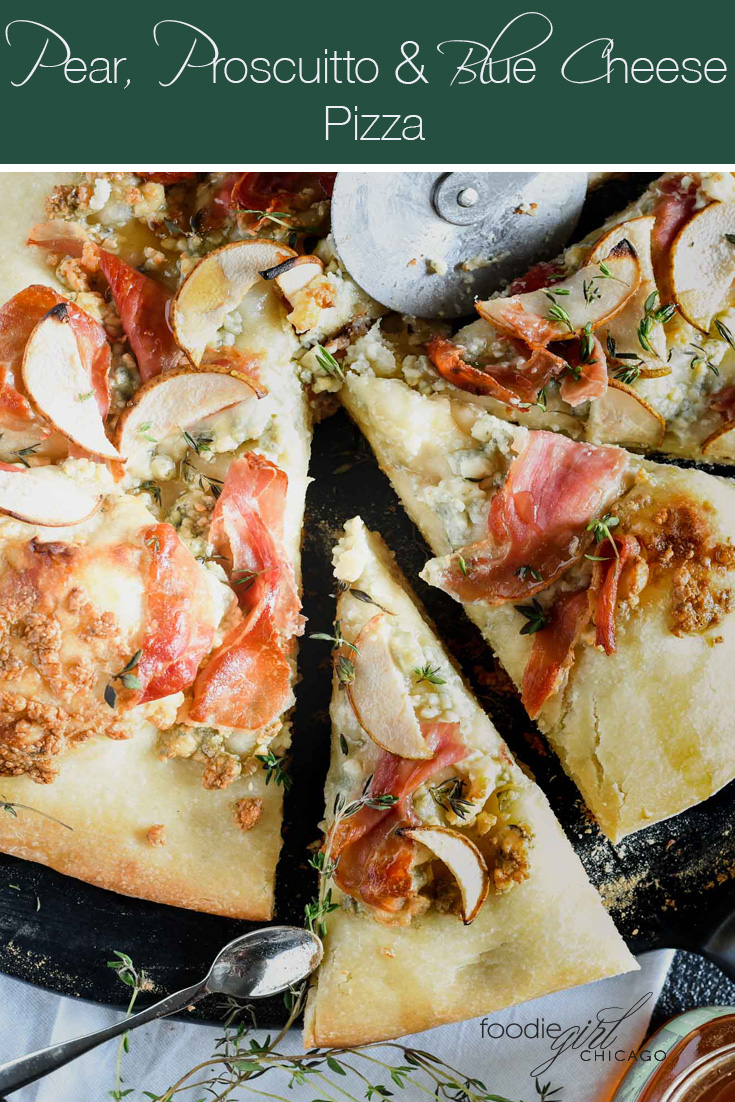 Want brick oven like pizza at home? Cook this pizza on the grill for a perfect crisp crust! Topped with pear, prosciutto & blue cheese it's a great alternative on your regular pizza night! 