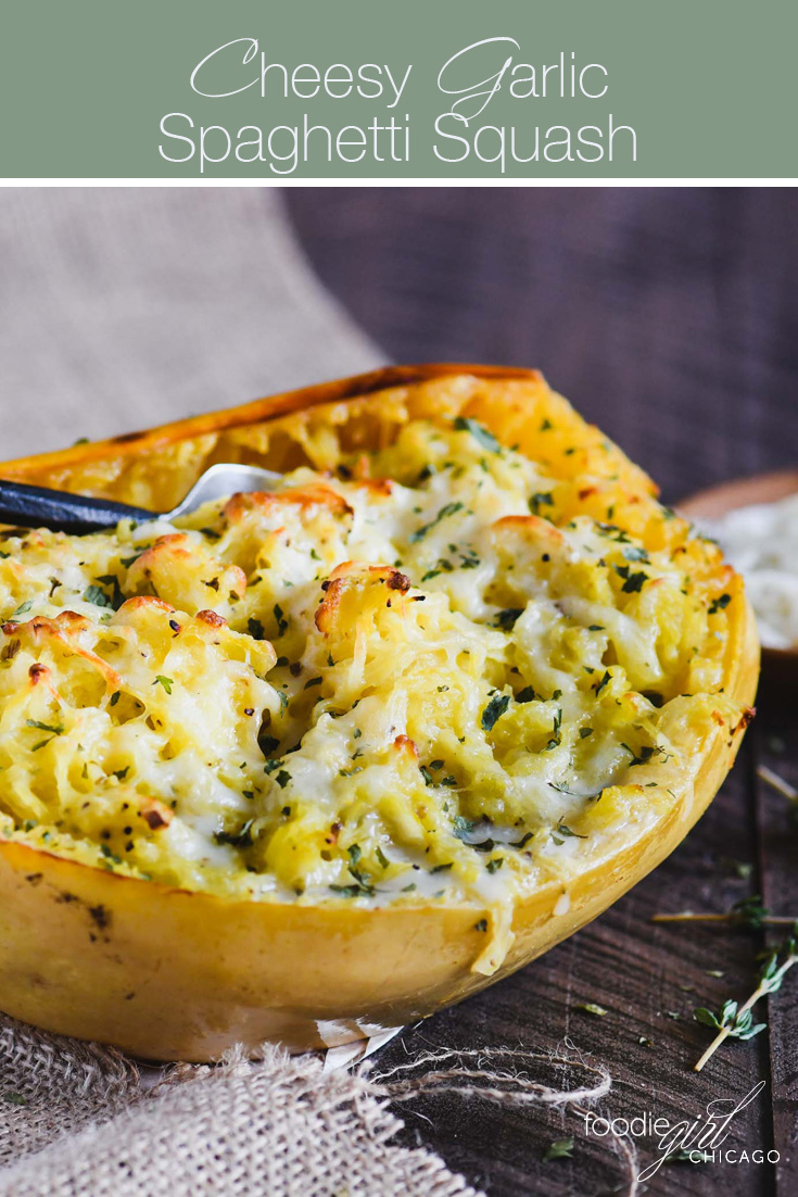 Looking to get more veggies in your diet? this cheesy stuffed spaghetti squash gives you a big serving of veggies combined with some cheese and tasty seasonings for a delicious vegetarian meal!