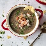 Overhead shot of bowl of black bean soup