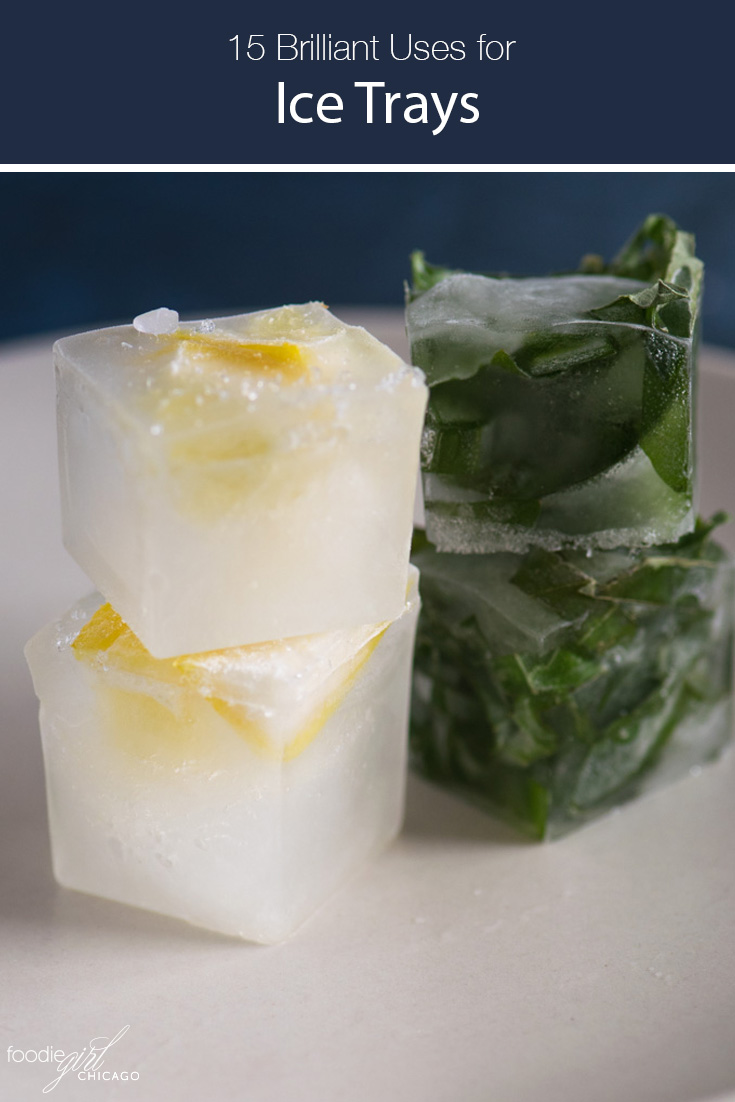 Stacks lemon rind and herb ice cubes