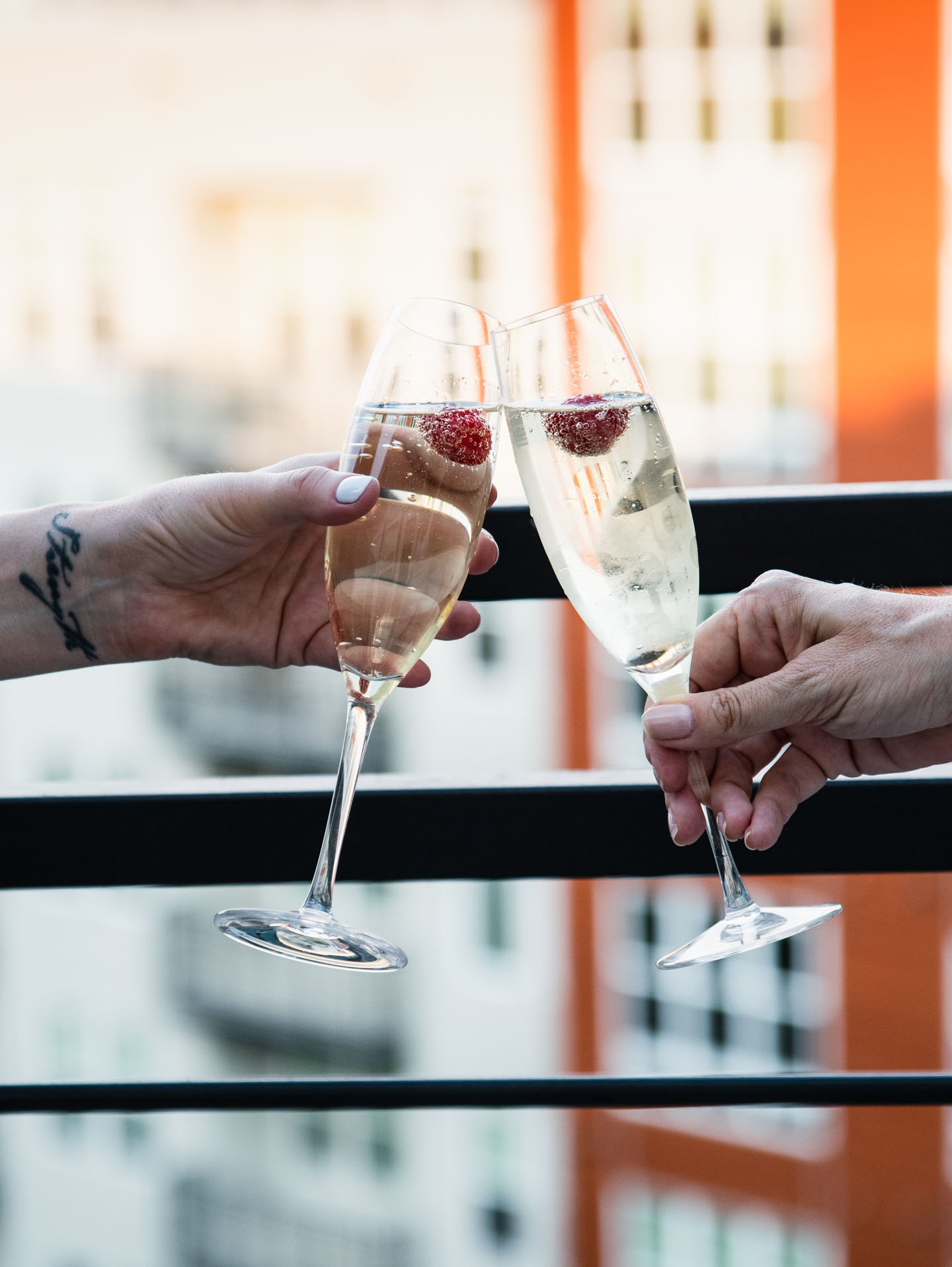 Cheers with two flutes of prosecco