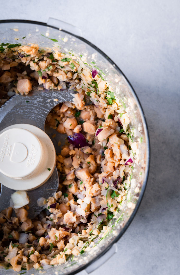 Falafel ingredients after several pulses in food processor