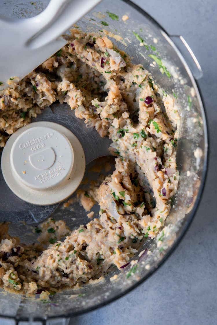 Falafel ingredients blended in food processor