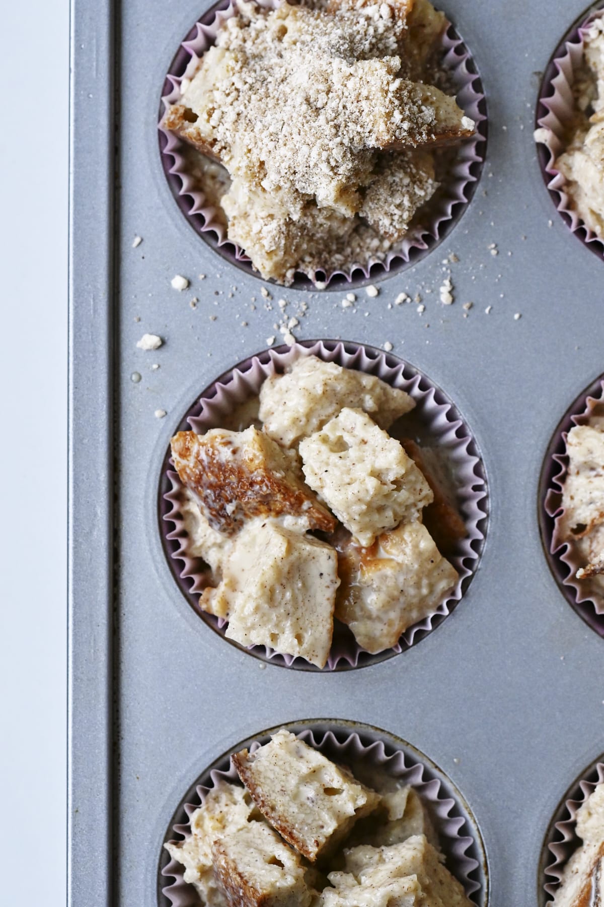 French toast muffin mixture in baking cups