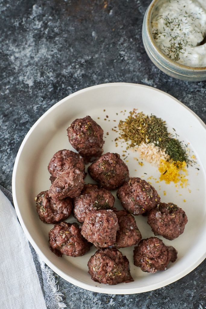 Lamb meatballs on a white plate