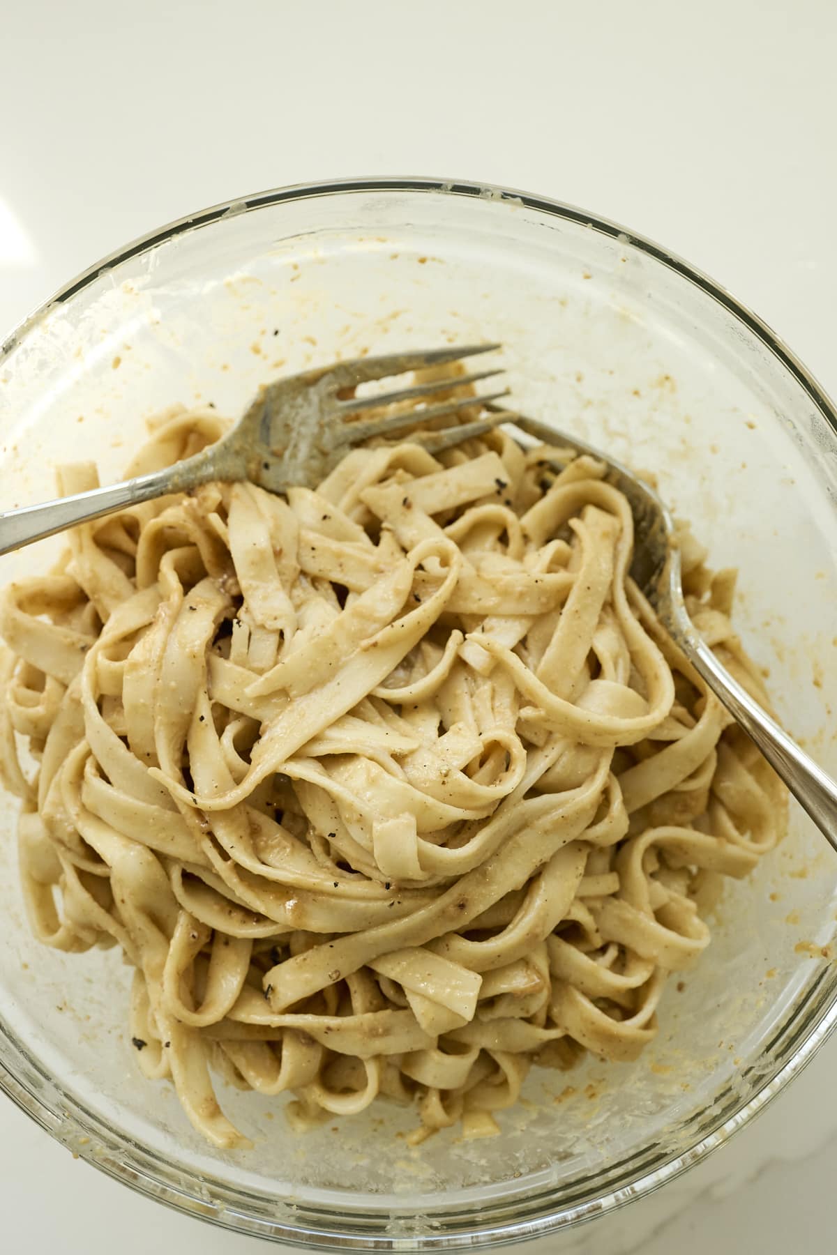 Udon noodles coated with peanut sauce