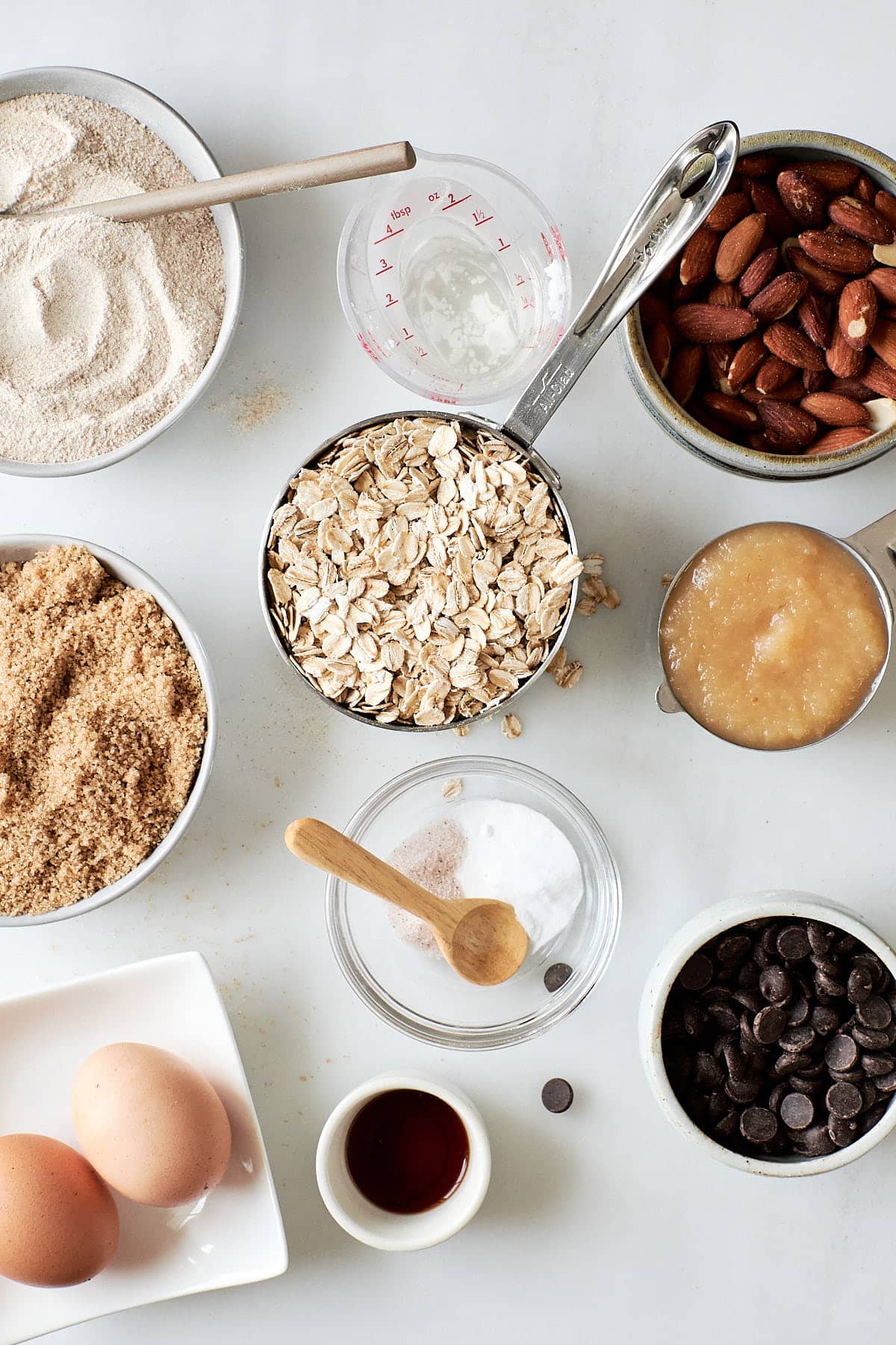Ingredients for chocolate chip oatmeal bars