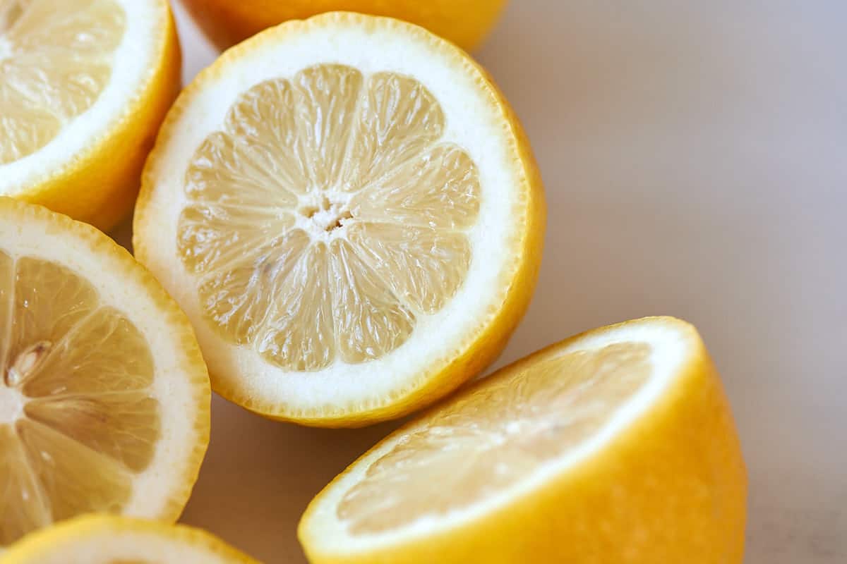 Close up of cut lemons