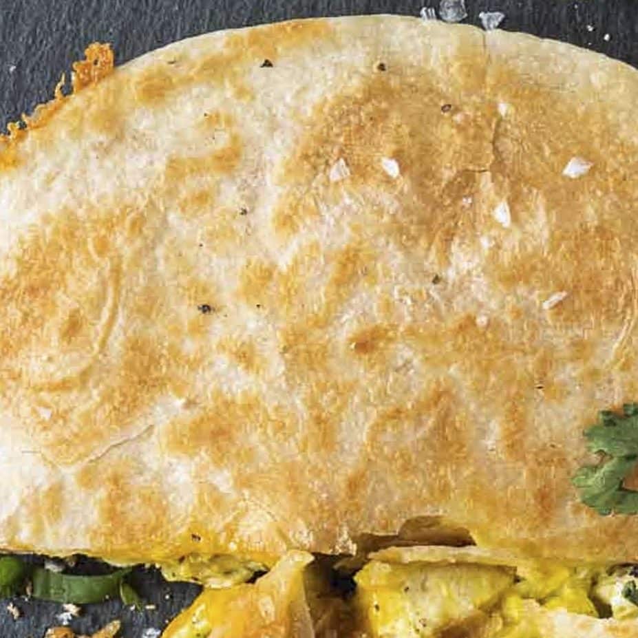 Golden brown breakfast quesadilla