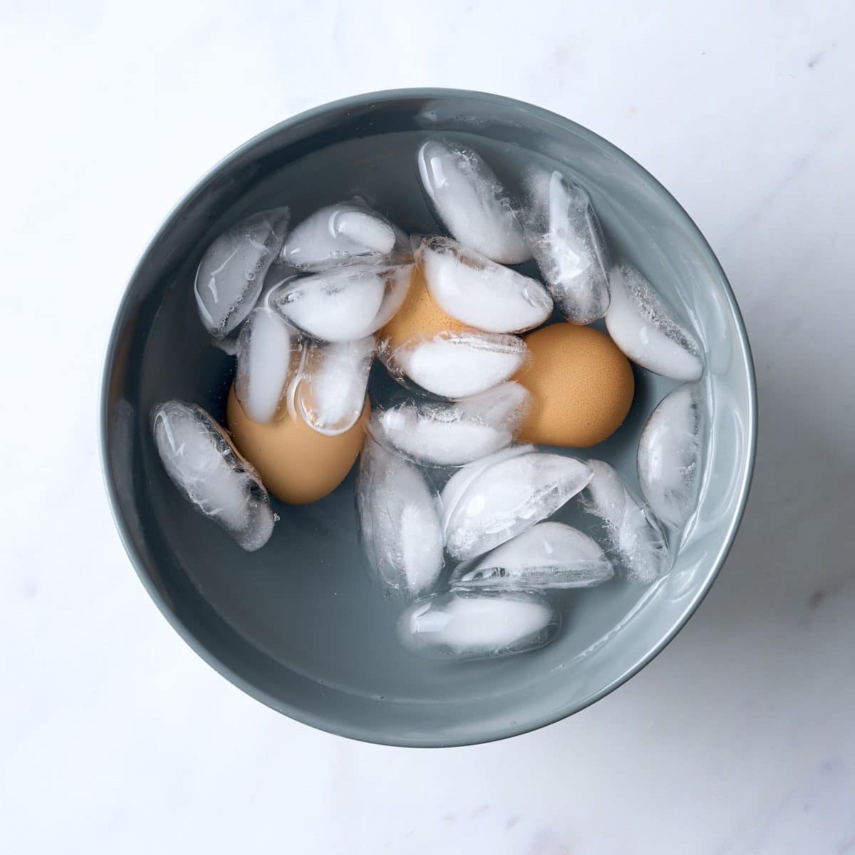 Hard boiled eggs in an ice bath