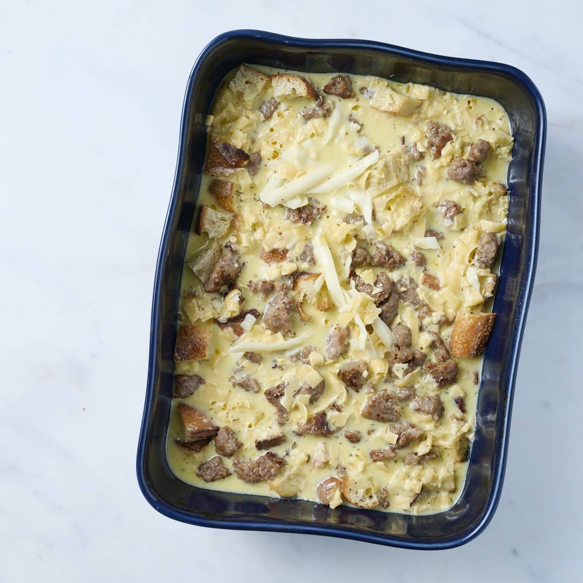 Uncooked egg mixture for breakfast casserole